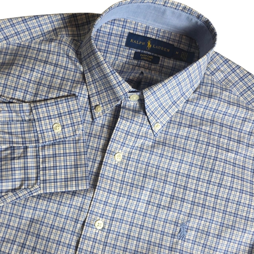 Ralph Lauren Mens M Blue Plaid Easy Care Stretch Button Down Shirt NWT